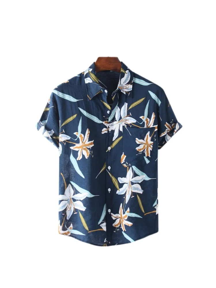 Camisa floral listrada masculina, havaiana, havaiana, tops de manga curta, impressão 3D, roupas Dazn, moda floral, verão