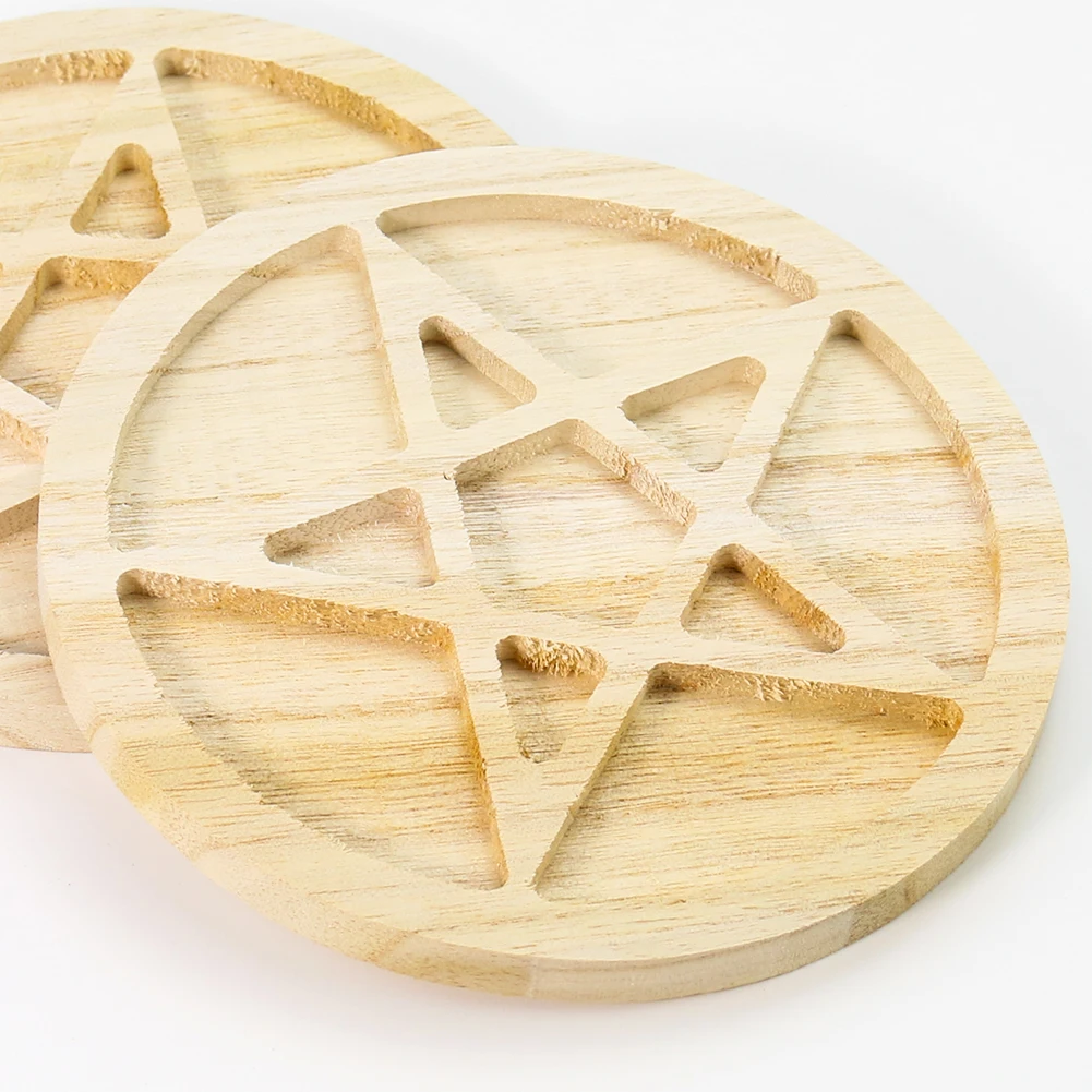 Natural Wood Round Witchcraft Altar Board Star Crystal Ball Stand Divination Wooden Energy Stone Base Healing Meditation Display