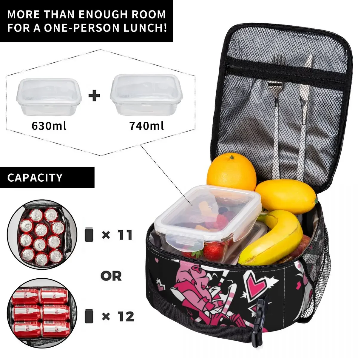 Hazbins Hotels Cute Fat Nuggets Insulated Lunch Bags Large Lunch Container Thermal Bag Tote Lunch Box Office Picnic Men Women