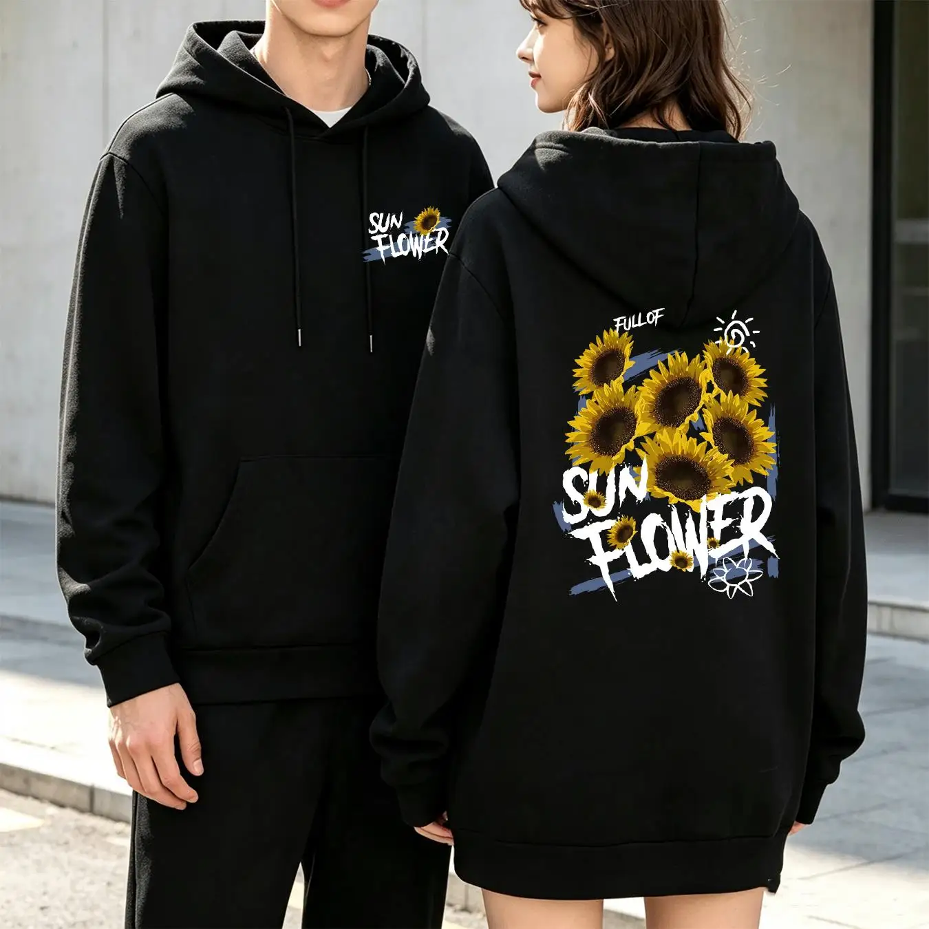 Full Of Sunflower Creative Graffiti Pattern Unisex Autumn Casual Hoody Soft Sport Pocket Streetwear Multicolor Y2K Pullover