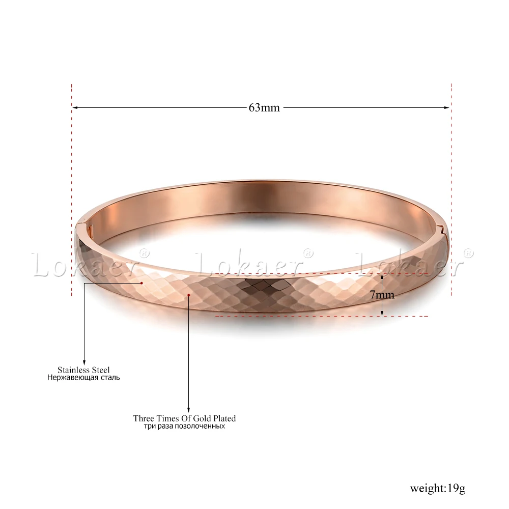 Lokaer Classic Stainless Steel Cut Surface Bracelets & Bangles Luxury Rose Gold Color Wedding Bangle Jewelry For Women B18026