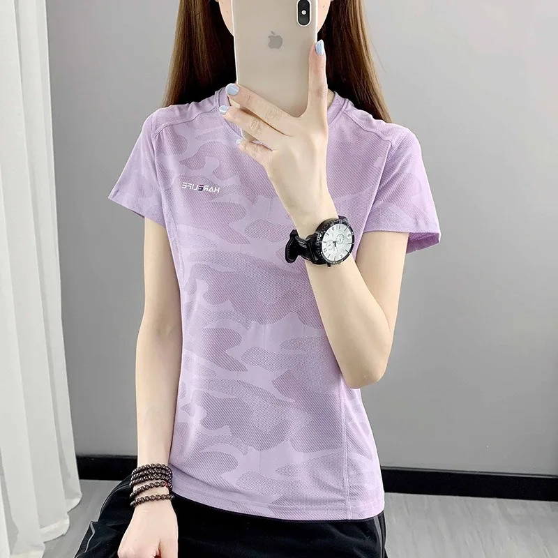 

Quick Drying Women's Short-sleeved T-shirt in Summer Thin Breathable Round Neck Outdoor Quick Drying Half-sleeved Top for Women