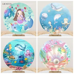 Whale Ocean Round Background Cute Dolphin Crab Under The Sea Baby Shower Kids Birthday Mermaid Decor Photography Backdrop Circle