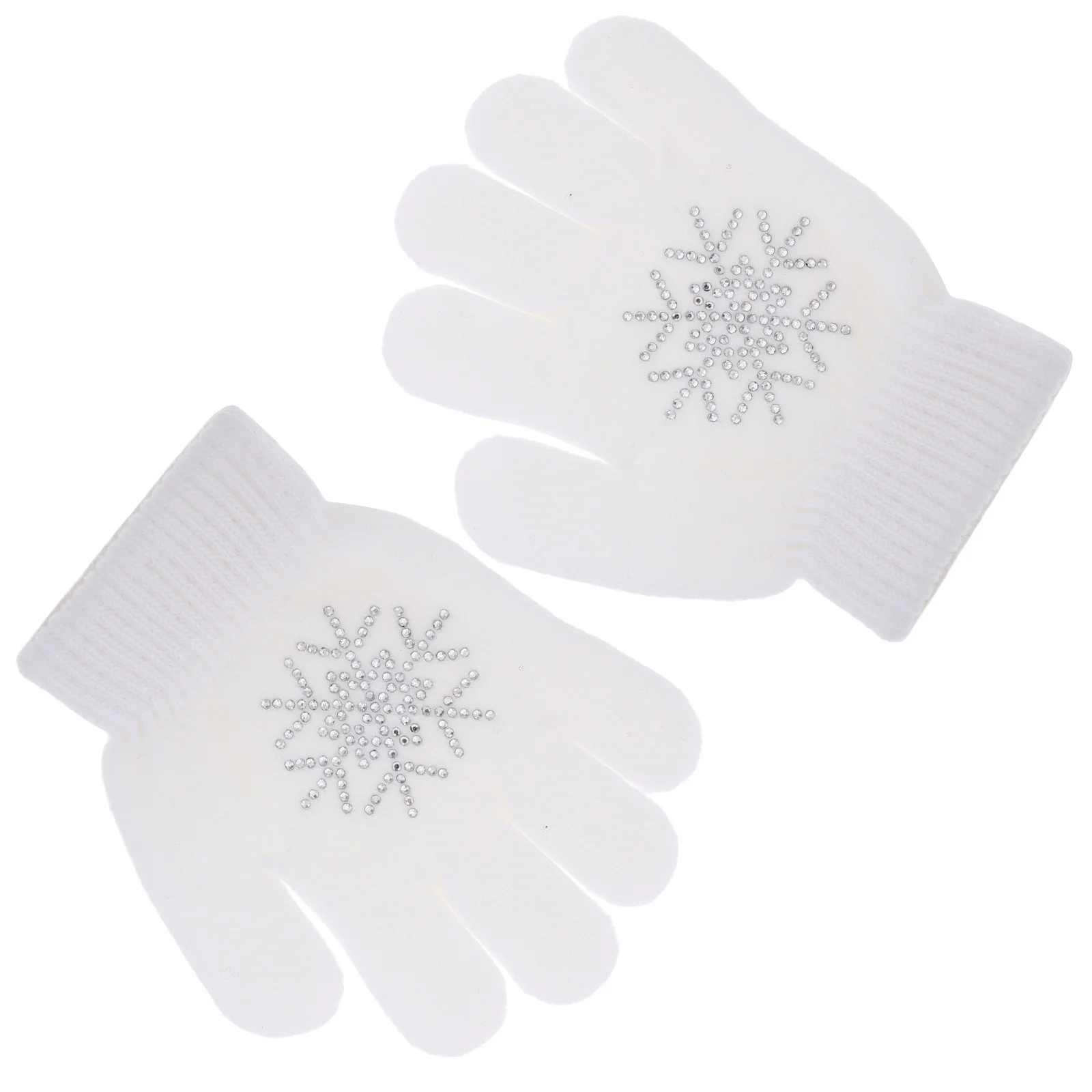 

1Pair Winter Ice Skating Gloves Rhinestone Snowflake Warm Knit Anti Slip for Skating Sports Winter Gripper Gloves