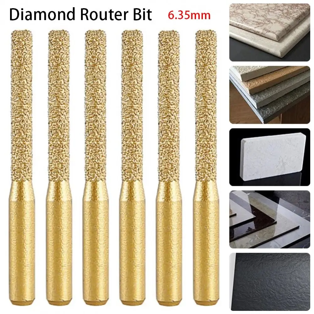 1Pcs Engraving Trimming Machine Brazed Diamond Router Bit 6.35mm Straight Shank Milling Cuter