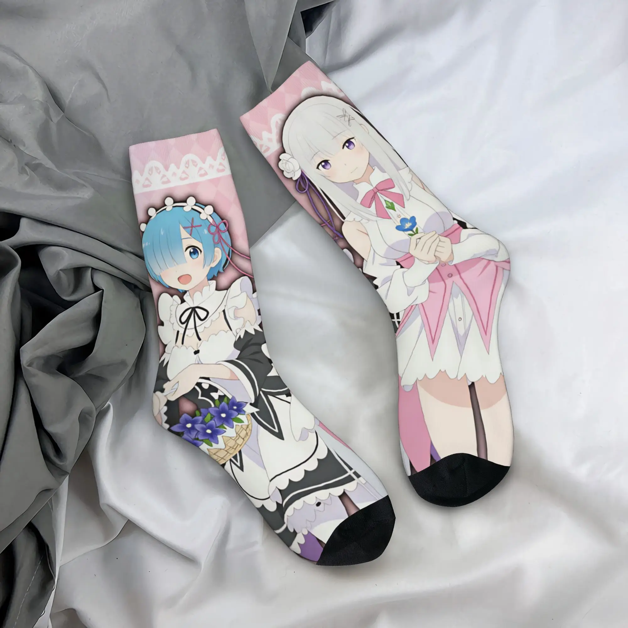 Men's Rem Emilia R-Re:ZERO Anime Dress Socks Unisex Warm Comfortable 3D Printing Starting Life in Anothers Worlds Crew Socks