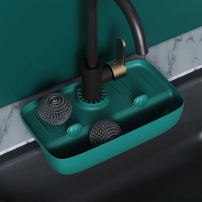 Haushalt Silikon Waschbecken Abfluss Rack Wasserhahn Splash Proof Ablauf Rack Wasser Sammeln Pad Schwamm Lappen Stahl Wolle Gadget Lagerung Box