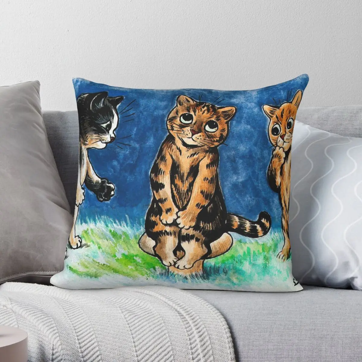 Meeting By Moonlight By Louis Wain Pillowcase Polyester Linen Velvet Creative Zip Decor Bed Cushion Cover 18