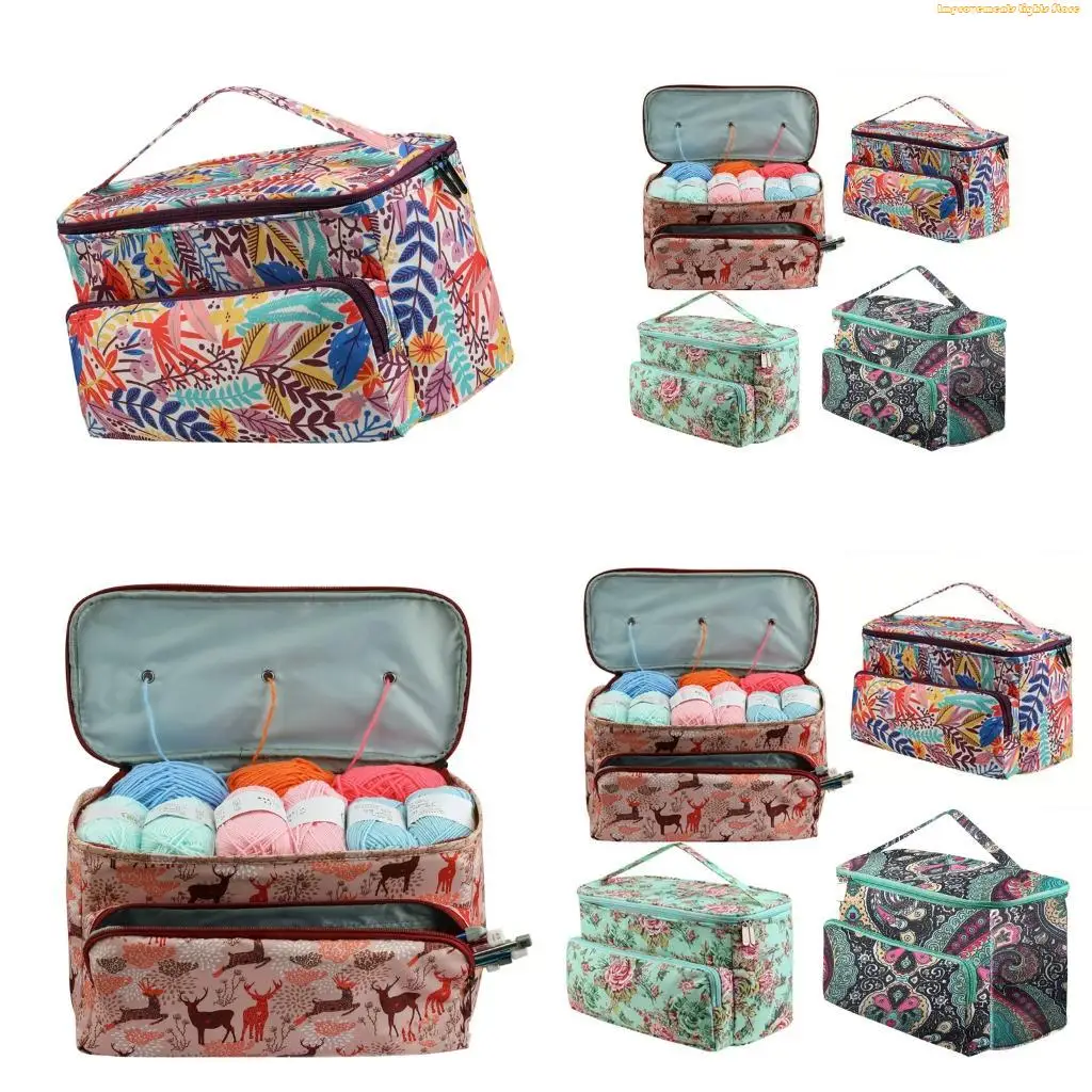 37ME Craft Project Carry Bag with Guide Eyelets, Front Pocket and Covered Main Compartment for Knitting Use on Class Days