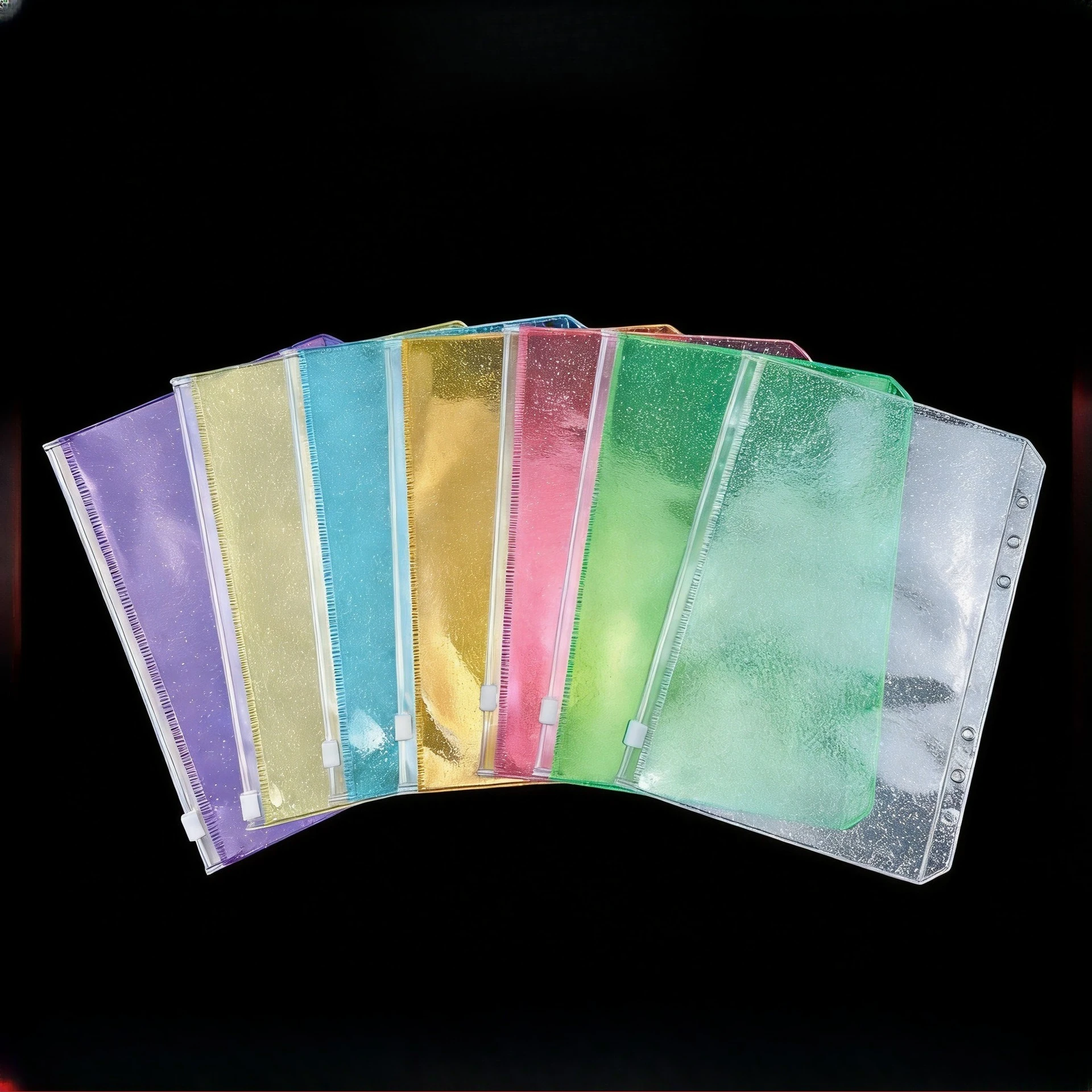A5 A6 A7Colorful Glitter Binder Pockets Binder Zipper Folders For Notebook Binder Waterproof Pvc Leaf Document Filing Bag