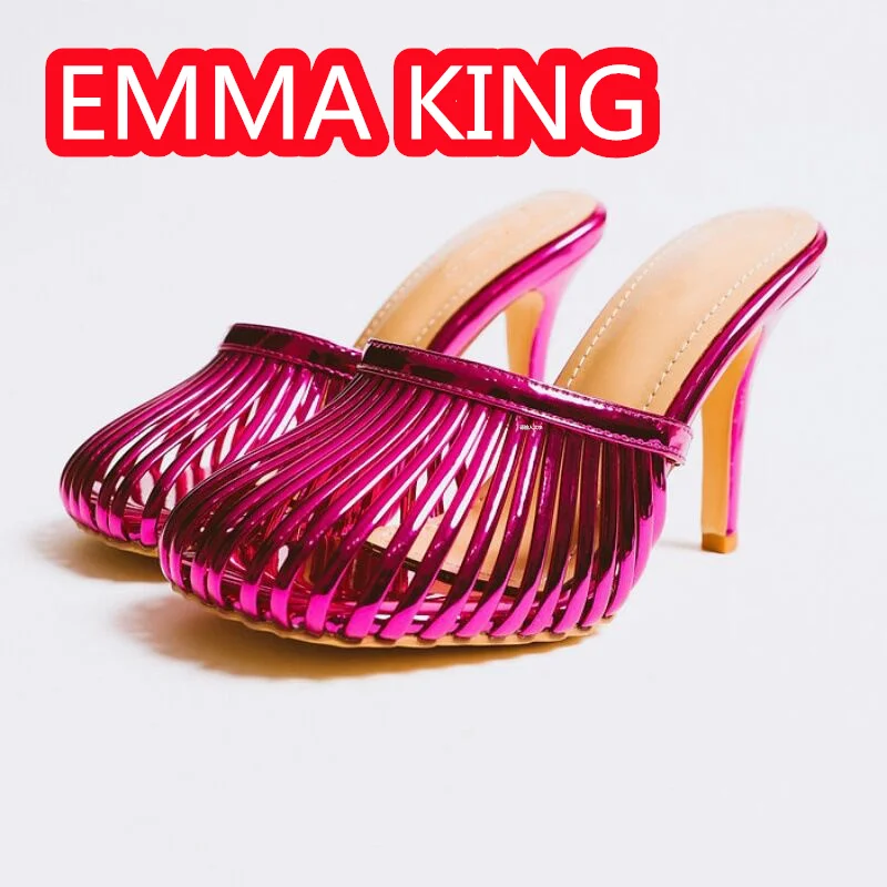 شباشب نسائية بكعب عالي بمقدمة مربعة 2024 جديدة بخيوط رفيعة بلون سادة صنادل صيفية مثيرة مقاس 46 #4