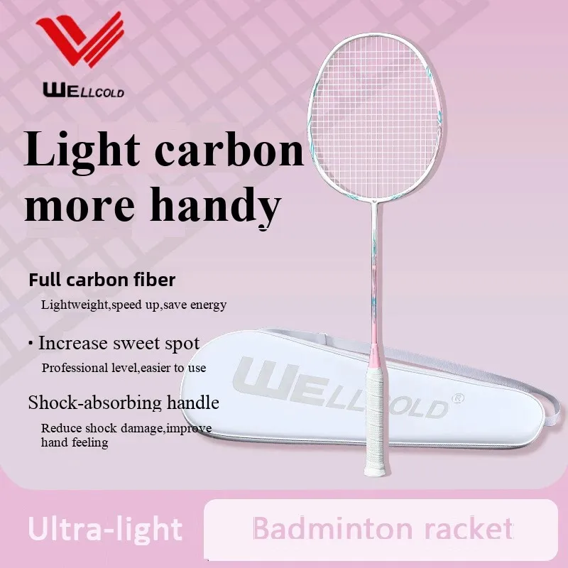 مضرب كرة الريشة من ألياف الكربون الوردي للنساء، مضرب كرة الريشة الاحترافي خفيف الوزن، مضرب كرة الريشة الهجومي والدفاع