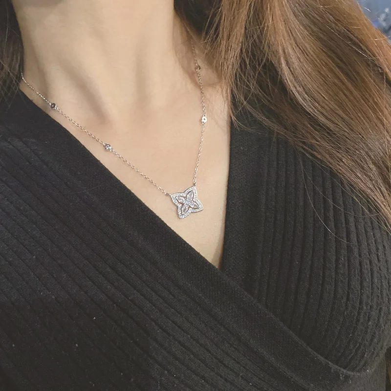 MDLFES مويسان الماس نمط نفس قلادة مطلية بالذهب Micropavéd زركونيا غرامة العمل اليومي قلادة