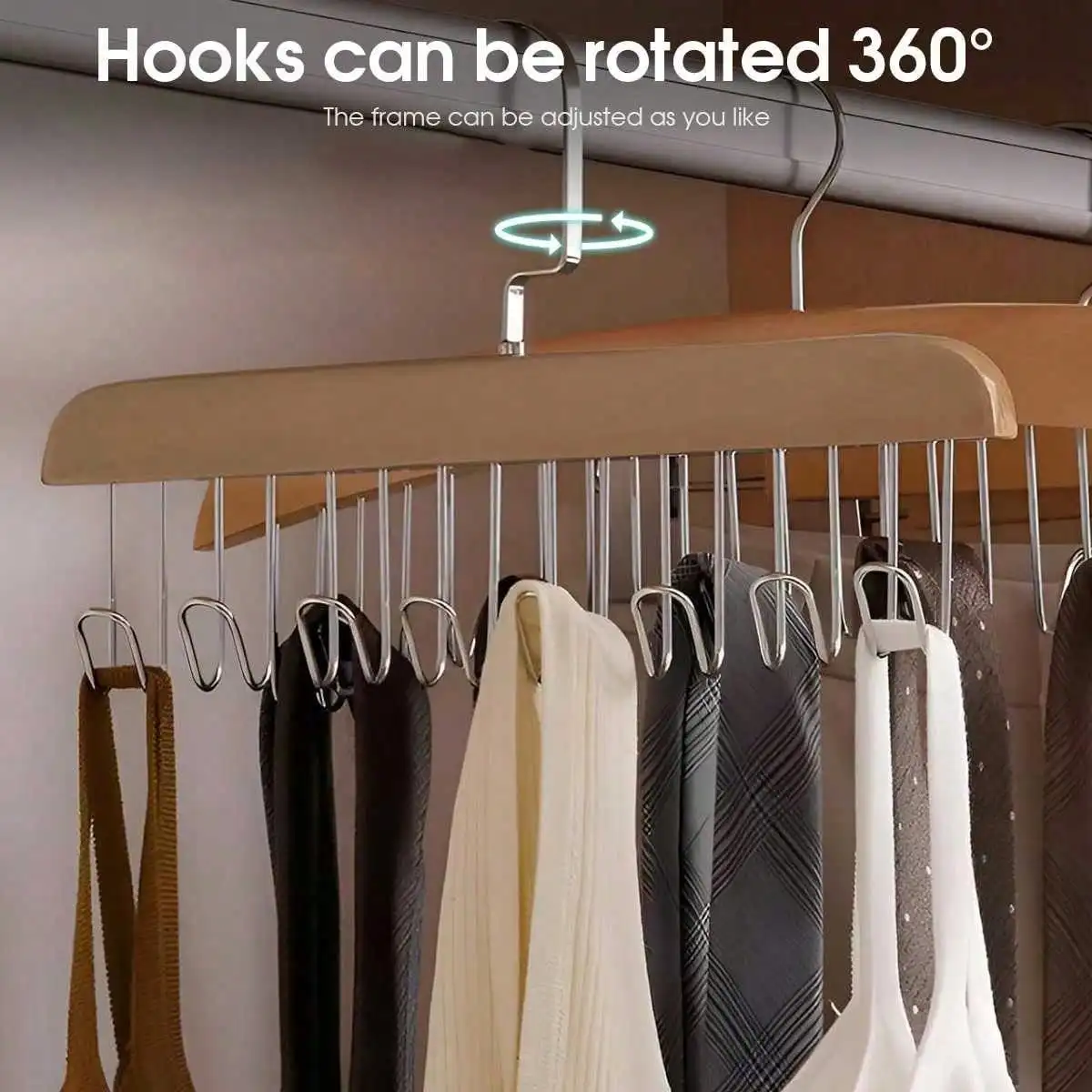 Suit Clothes Hangers 8 Hooks Multifunctional Wooden Hanger Saving Caps