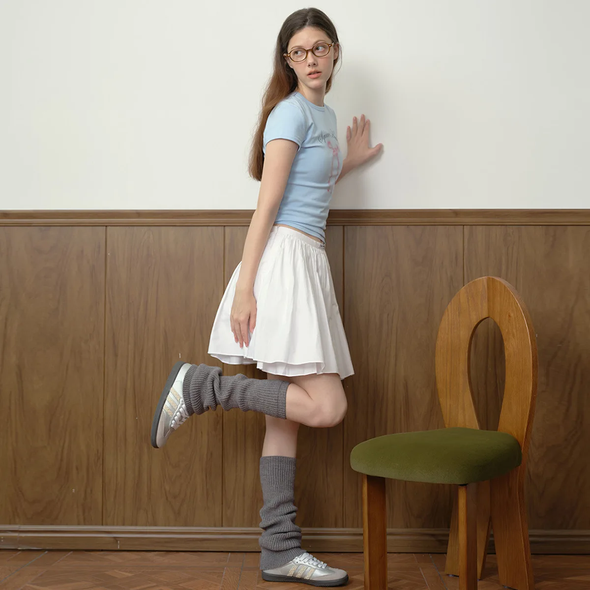 Scaldamuscoli a tubo alto in maglia solida da donna, stile designer, yoga, fitness, allenamento, calzini slouch, outfit invernale