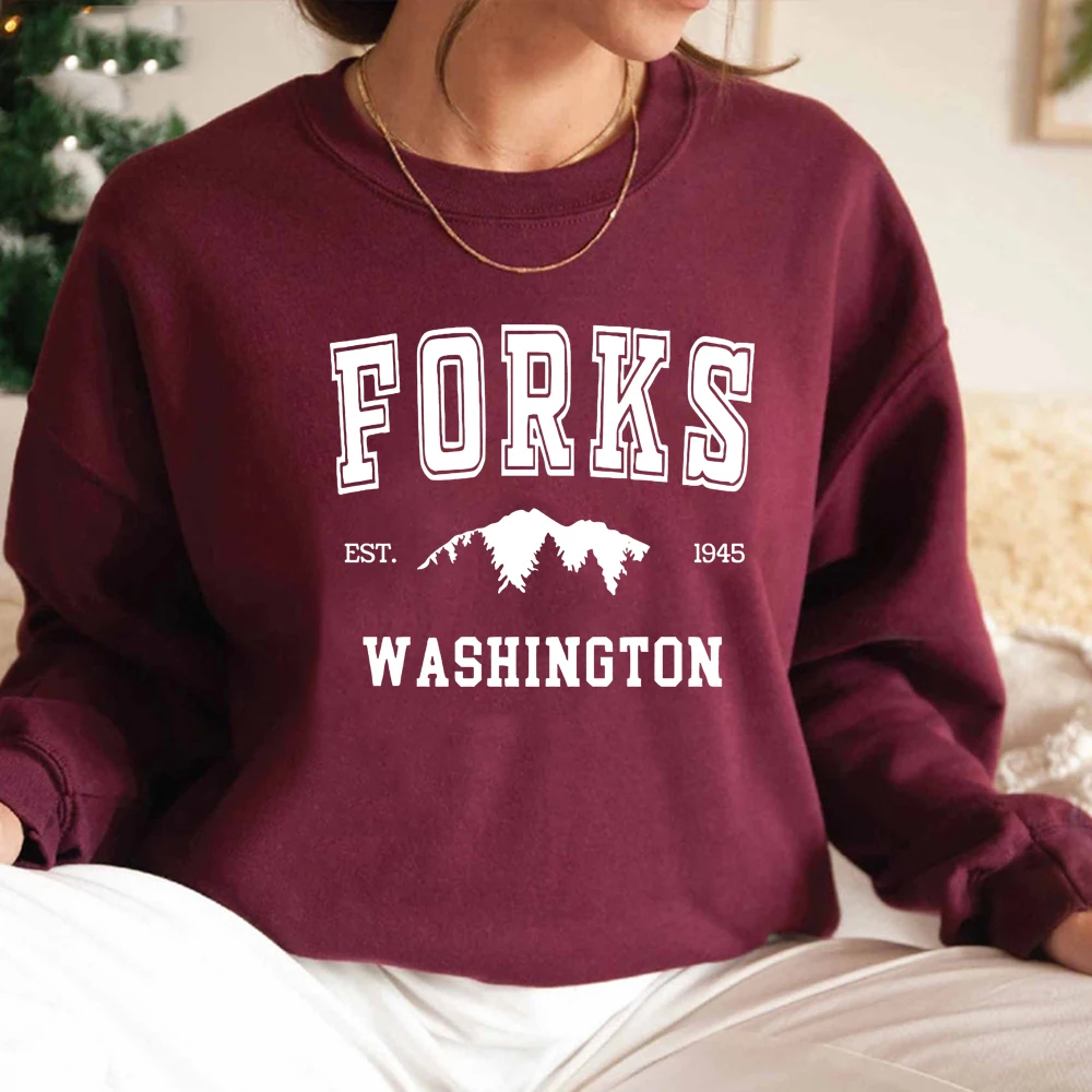 Twilight Unisex Crewneck Sweatshirt Forks Washington Hoodie Team Edward Sweatshirts Women Long Sleeve Harajuku Graphic Hoodies