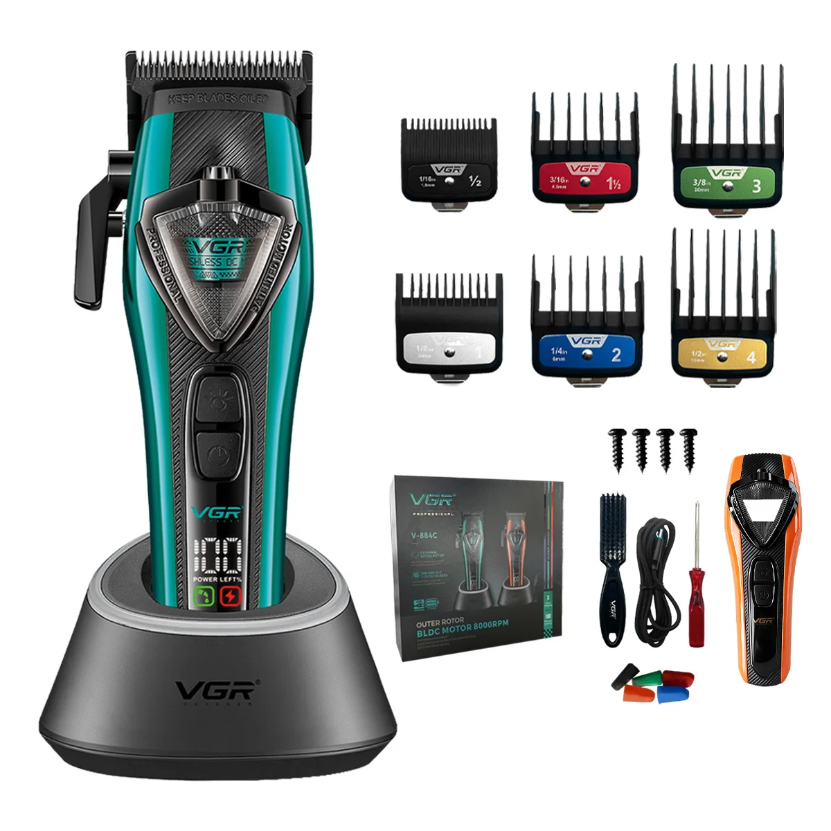 VGR Trimmer Professioneel Haartrimmer Externe rotormotor Haarknipmachine Draadloos Barbier LED-verlichting Trimmer voor mannen V-884