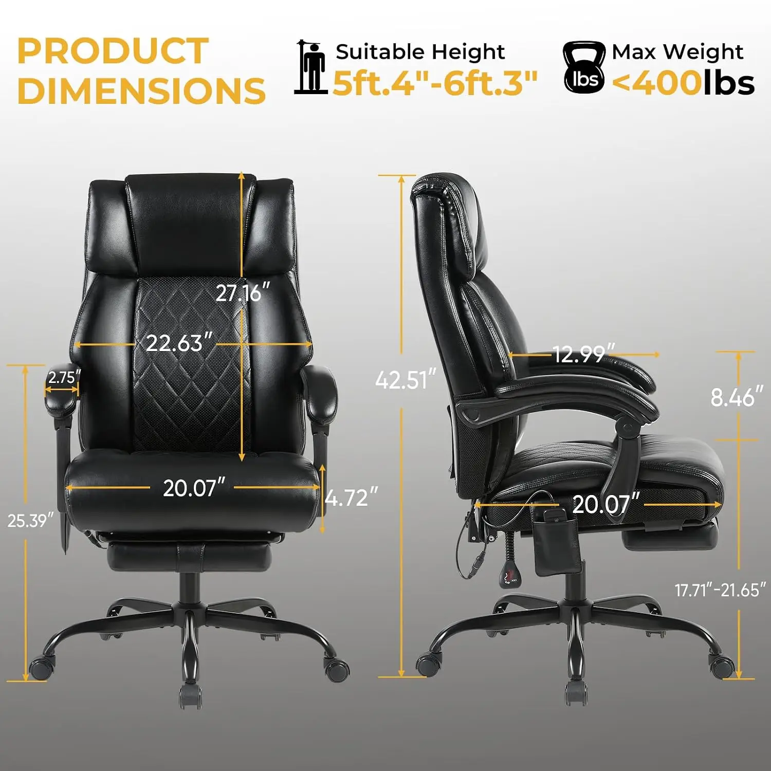 Massage Office Chair With Footrest, Heat & Vibration, Reclining Leather Executive Chair For Big & Tall, Black, Customized