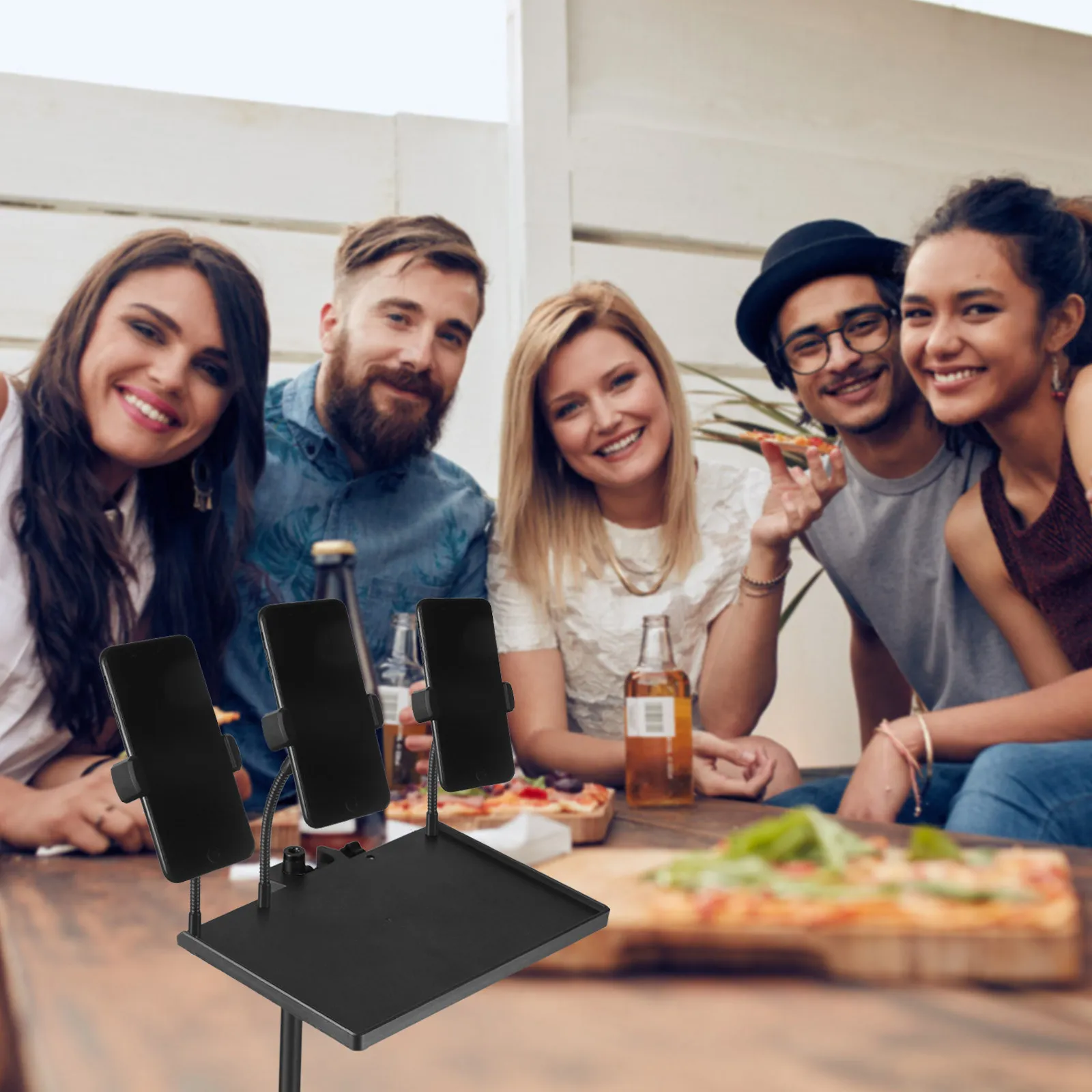 Mic Stand Tray Clamp-on Triple Phone Holder Music Sheet Shelf Adjustable Height Sound Card Clip-on Utility ABS Hardened Plastic