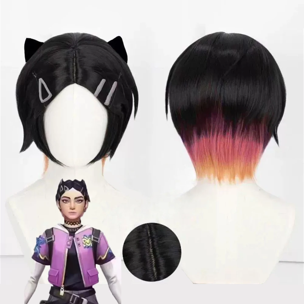 VALORANT Hero Clove Cosplay Wig Short Gradient Heat Resistant Hair Pelucas Halloween Comic Con Role Play Wig
