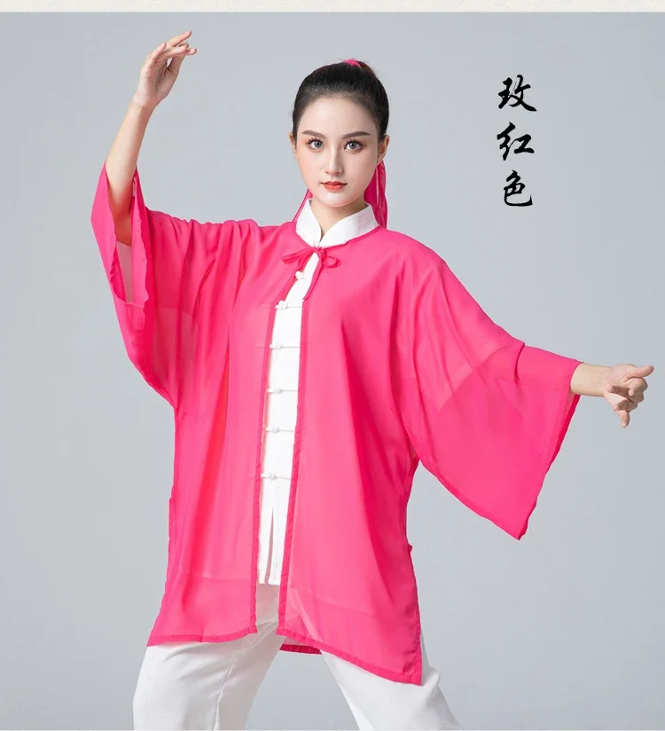 Velo de gasa para traje de Tai chi, uniforme de taiji, wushu, ropa de kungfu para mujeres y hombres, competición flotante, práctica de rendimiento