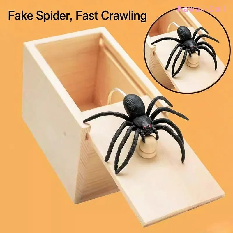 [DO]Trick Spider Funny Scare Box Wooden Hidden Box Quality Prank Wooden Scare Box Fun Game Prank Trick Friend Office Toys[DO]