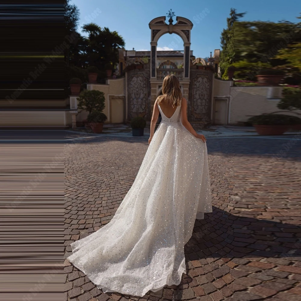 Sexy A-Line Women Wedding Dresses Shining Glitter Wedding Gowns Princess Engagement Banquet Vestidos De Novias 2025 Customized