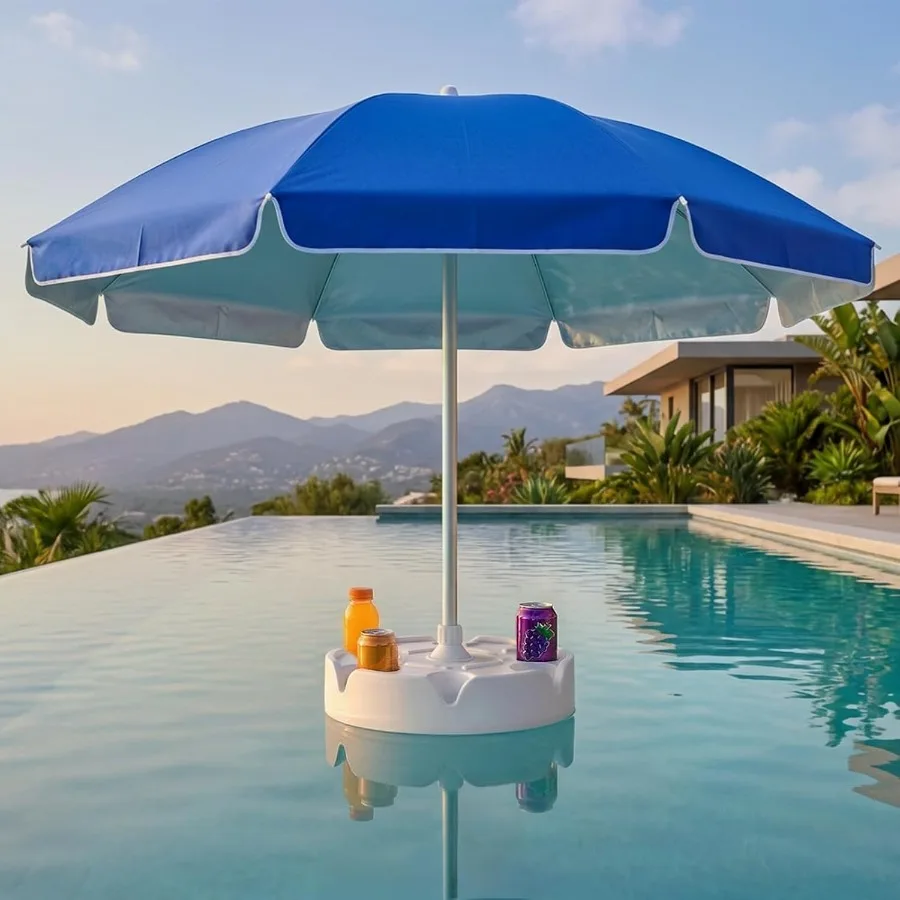 7FT Floating Table Umbrella with Base and Cup Holder, Portable Pool Umbrella for Inside of Pool, Floating Poolside Shade Includ