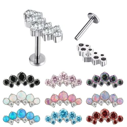 Tanium Opal astm f136 piercing Internally Threaded Labret Zircon Mix Colors Piercing Body Jewelry nose ring Lip Ring Earring