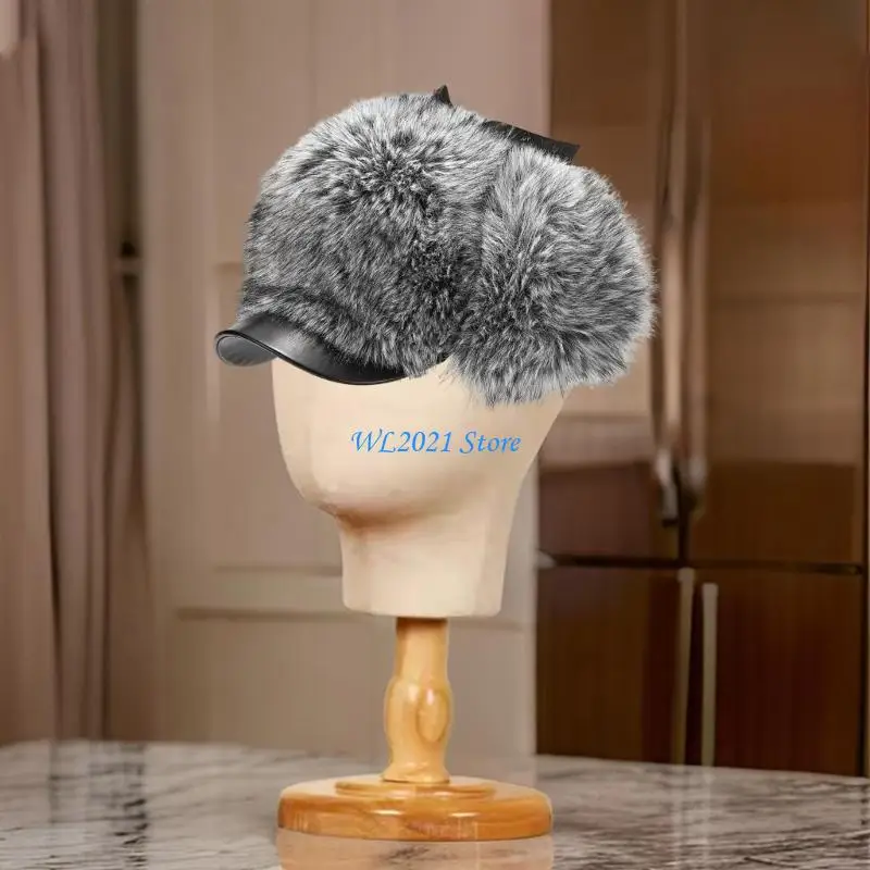 

G5GC Fashion Ushanka Hat with PU Brims Warm Winter Autumn Hat Outdoor Sport Accessory