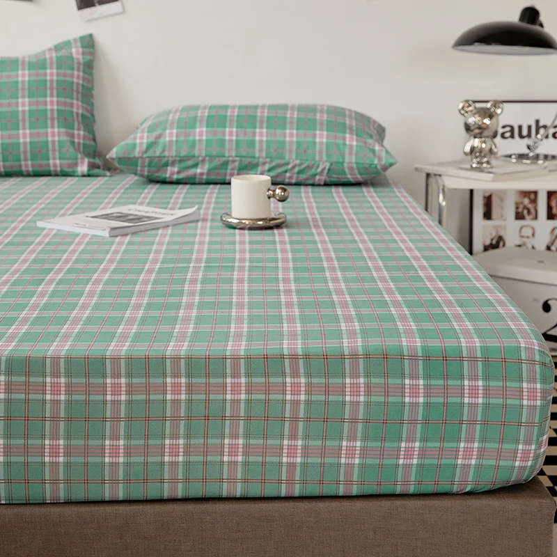 Cotton Fitted Sheet Soild Color with Elastic Band Non Slip Adjustable Mattress Cover Soft Comfortable for Double King Queen Size