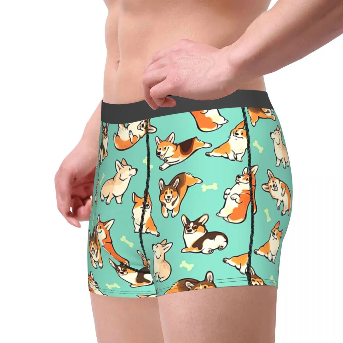 Jolly Corgis In Green Underpants Breathbale Panties Male Underwear Print Shorts Boxer Briefs