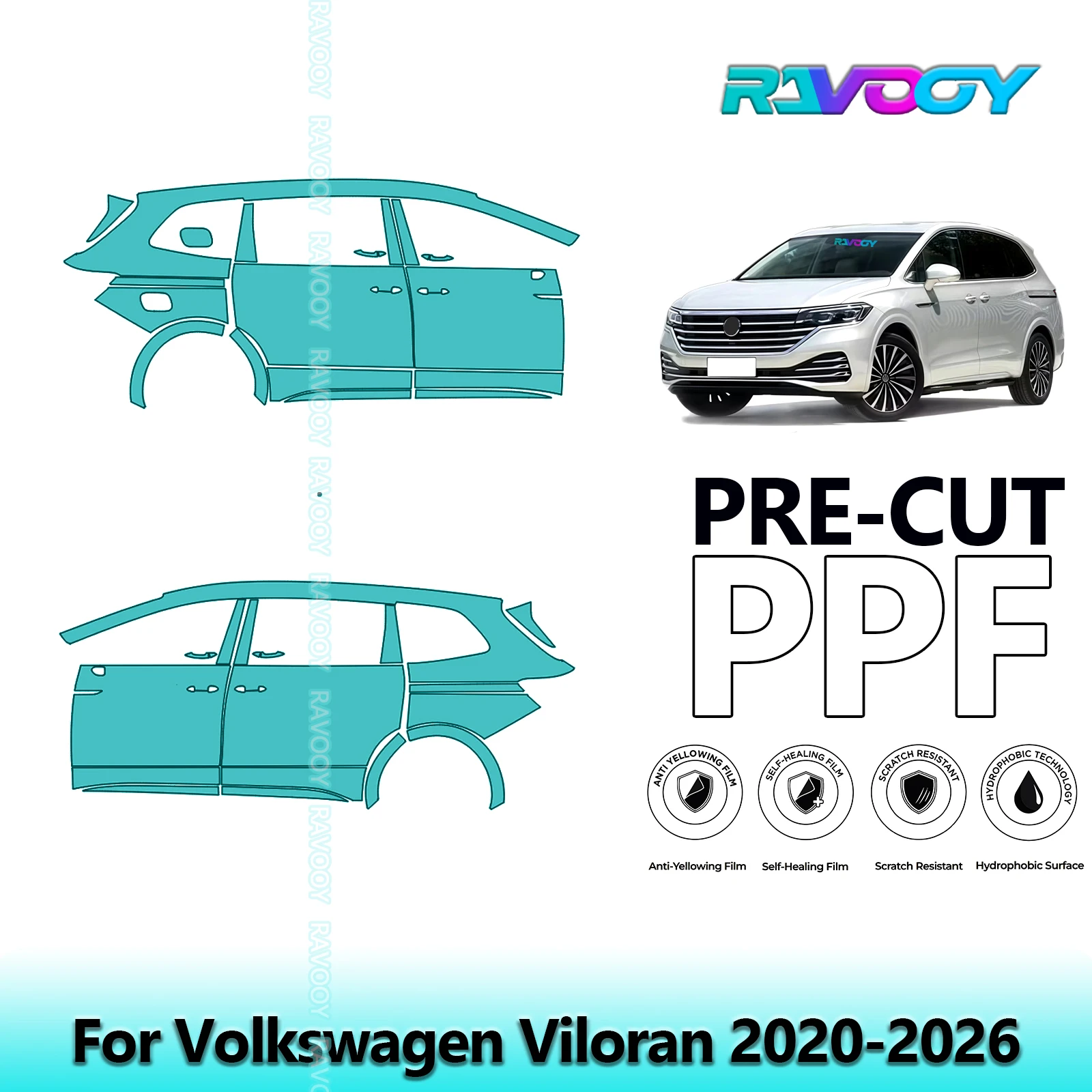 

For Volkswagen Viloran 2020-2026 8.5mil Clear Matte Pre-Cut PPF Door & A/B Pillar Kit TPU Paint Protection Film Set