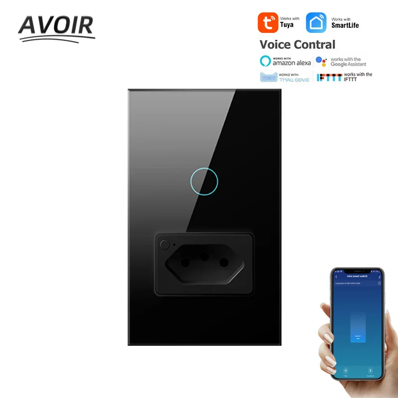 

Avoir Wall Touch Switch Tuya Smart Light Switch And Electrical Socket With Timer Brazil Power Plug Work With Alexa Google Home