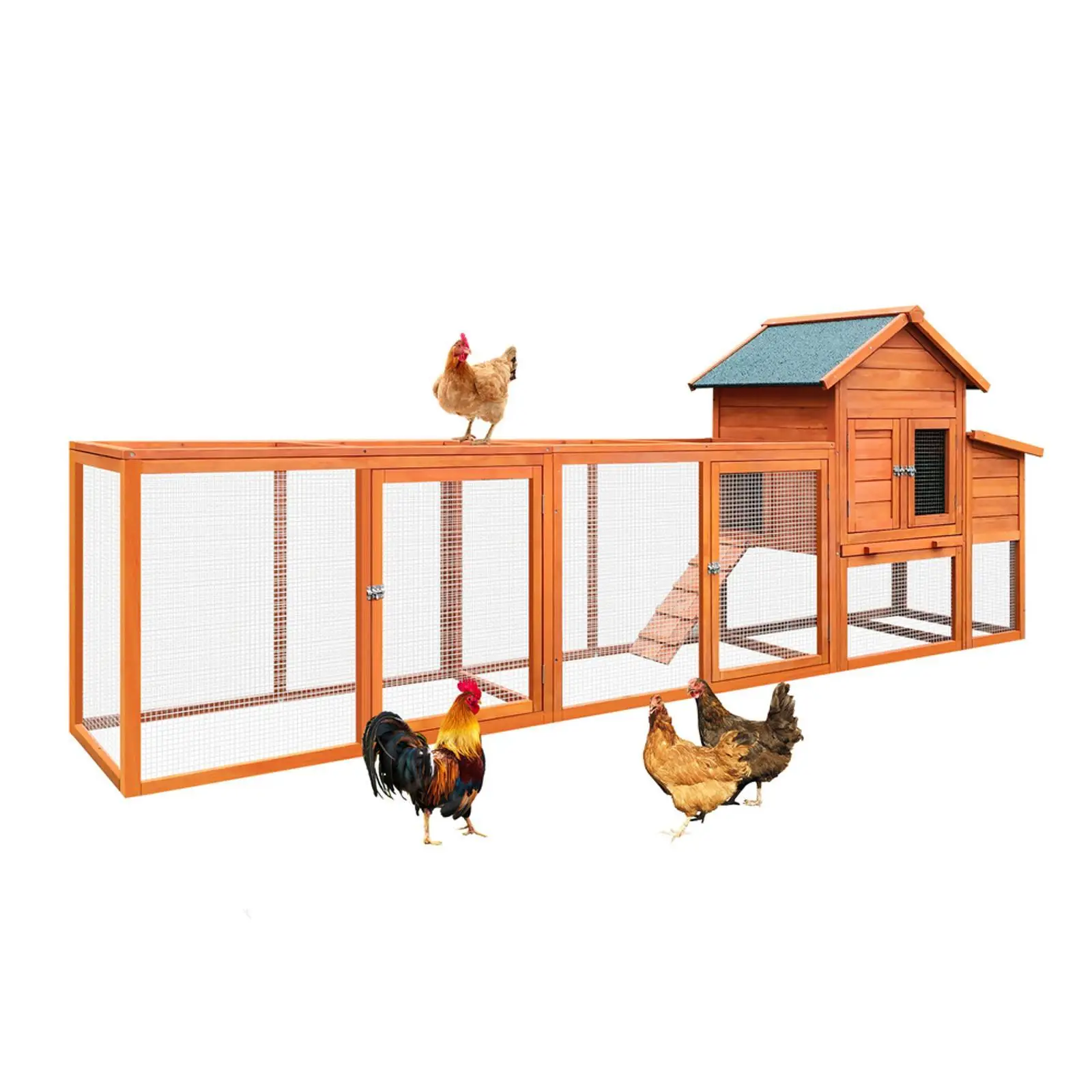 

Outdoor Chicken Coop with Sliding Tray Weather Resistant Wooden Hen House Large Activity Wire Enclosure for Backyard Poultry