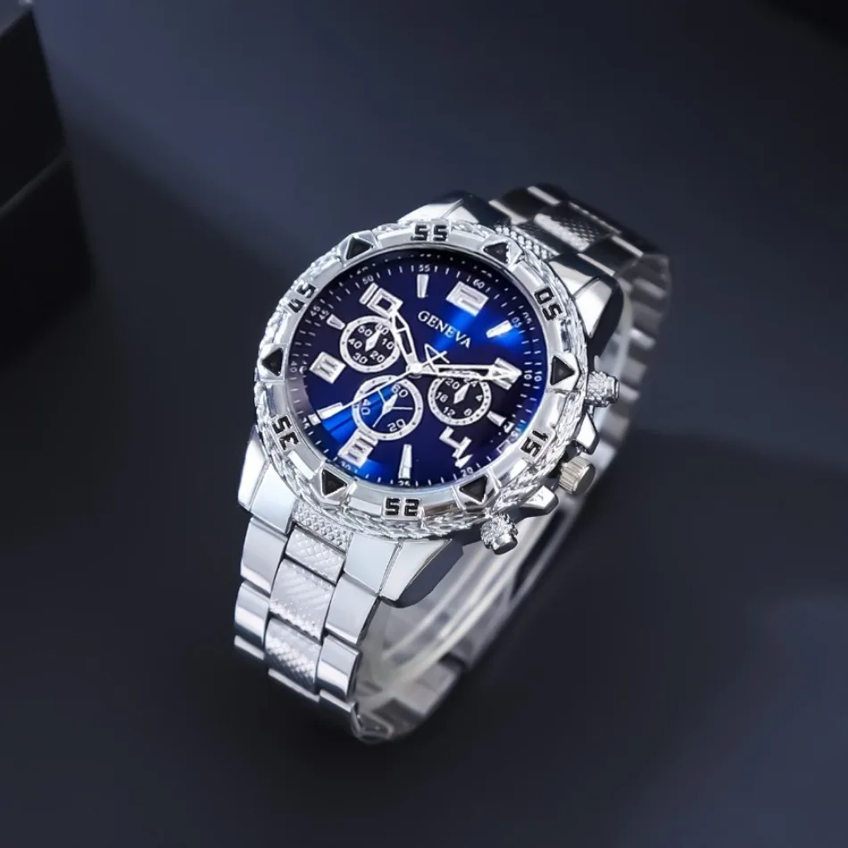 2 قطعة/المجموعة الرجال الأزياء الفاخرة ووتش جولة التناظرية الرجال ووتش عارضة كوارتز ساعة معصم للرجال عيد ميلاد اليومية عطلة الهدايا