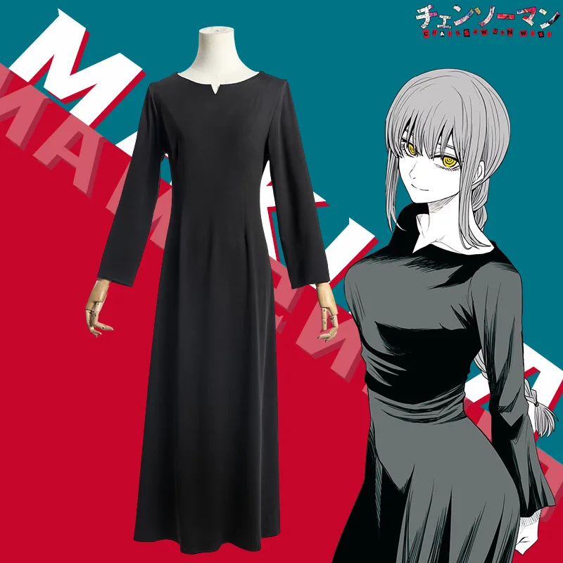 Anime Chainsaw Man Makima Black Dress Cosplay Costume Performance Dresses Outfits Halloween Masquerade Birthday Party Gift