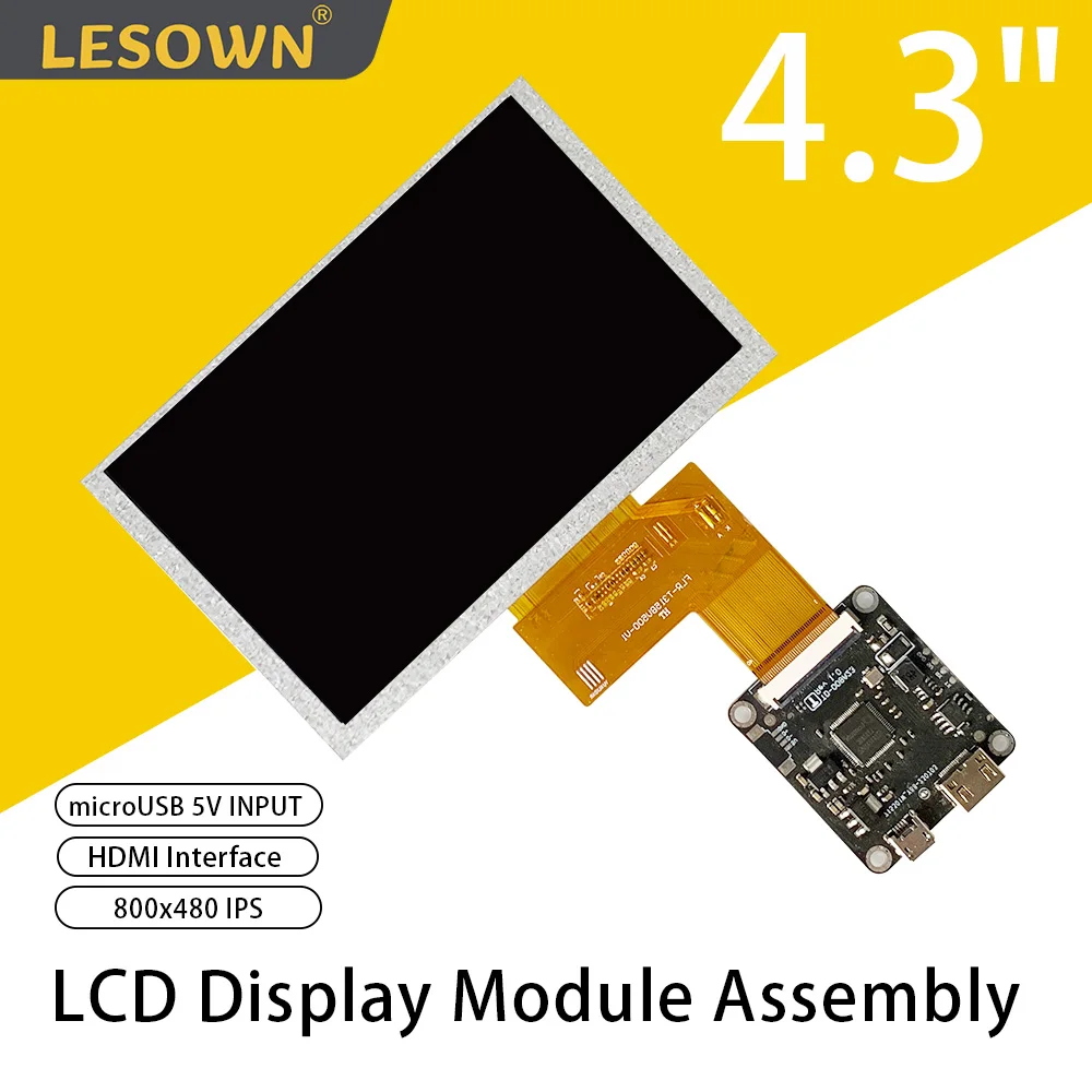 

LESOWN 4.3 inch Small Display LCD Module Screen mini HDMI 5V 800x480 IPS for Camera Equipment Print Display