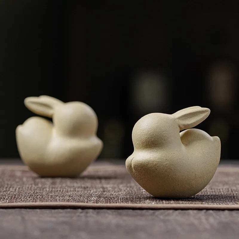 

Yixing Purple Clay Rabbit Yuanbao Tea Pet Ornament Animal Figurine Gongfu Tea Accessories Home Decoration