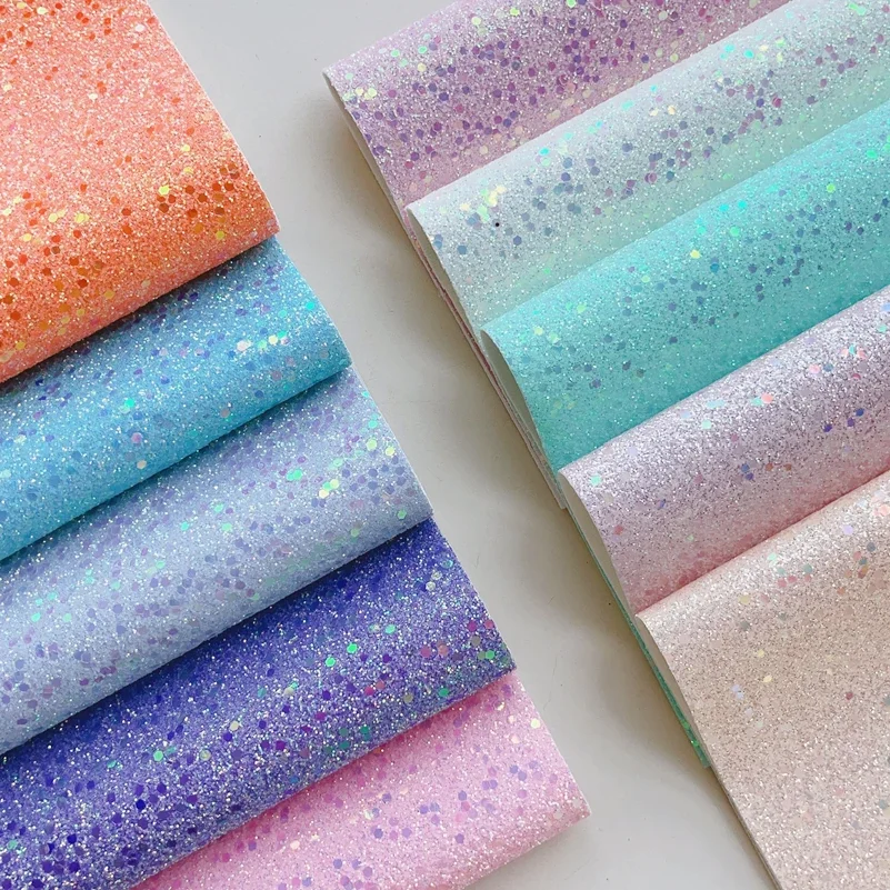New Rainbow 65x30cm 10 colors Splendid Chunky Glitter Faux Leather Fabric Sheet For Bowtie, Bows, Accessories, Bags, Craft DIY
