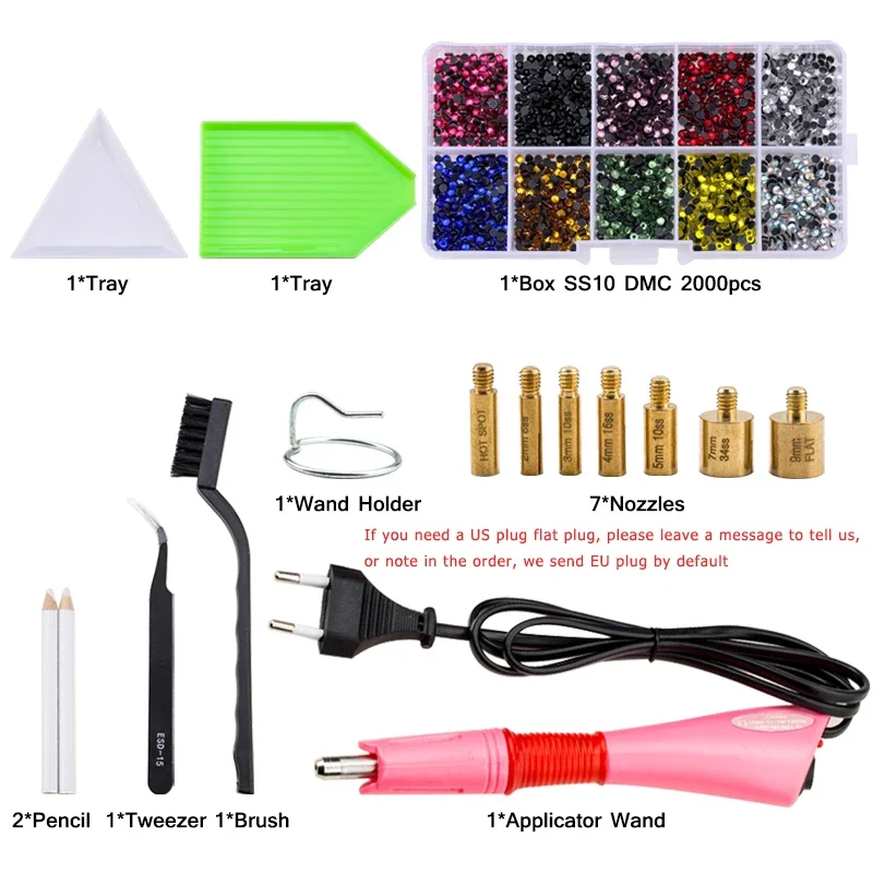 Hotfix Stone DIY Hot Fix Rhinestone Applicator Wand Setter Tool set ,Tweezers & Brush Kit & Glass Crystal Rhinestones
