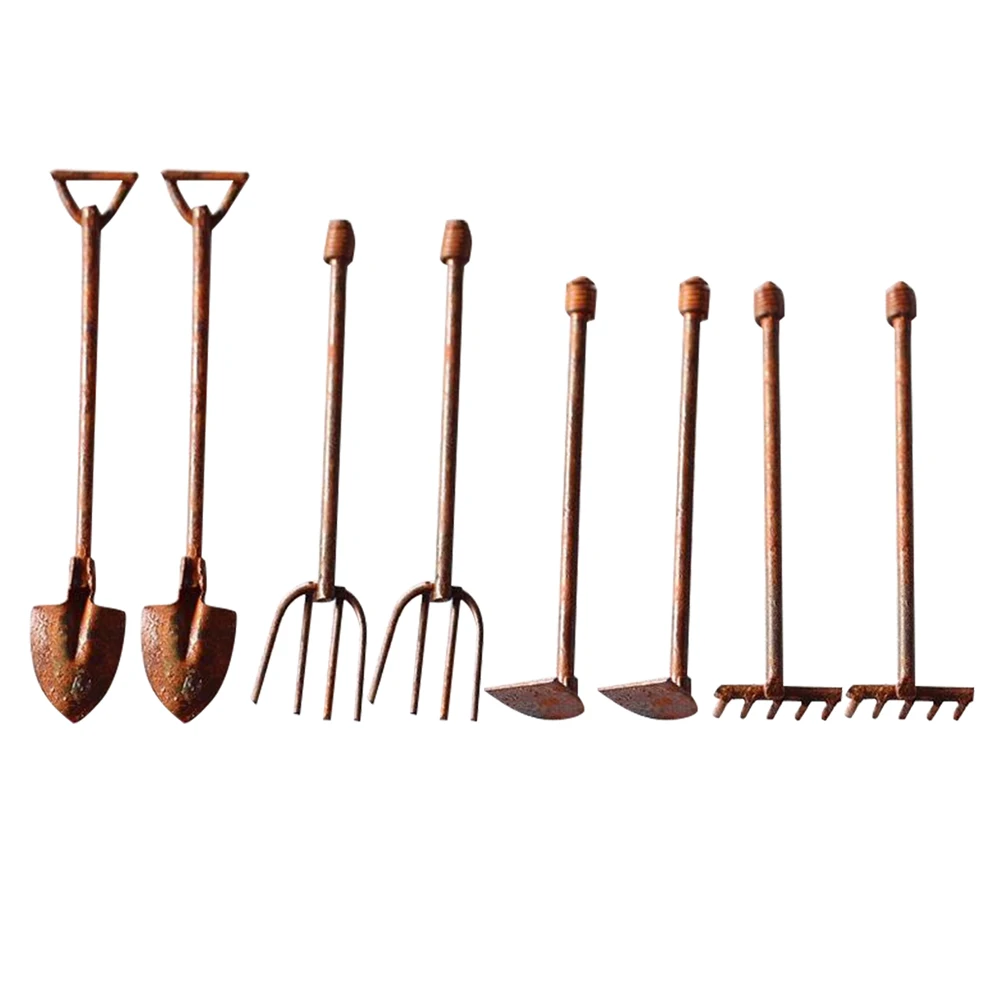 

8pcs Miniature Garden Tools Vintage Metal Decor Fairy Micro Landscape Ornament Zinc Alloy Mini Crafts Decoration Balcony