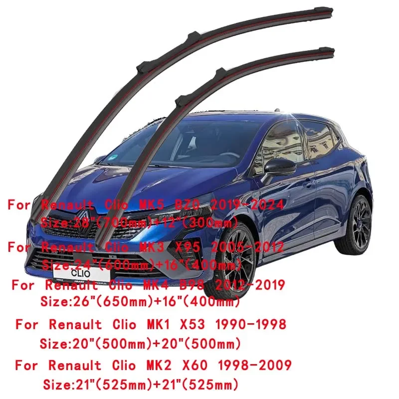 

For Renault Clio 1 2 3 4 5 X53 X60 X95 B98 BZ0 1990-2024 Car Windshield Wiper Blade Front Windscreen Brushes Washer Accessories