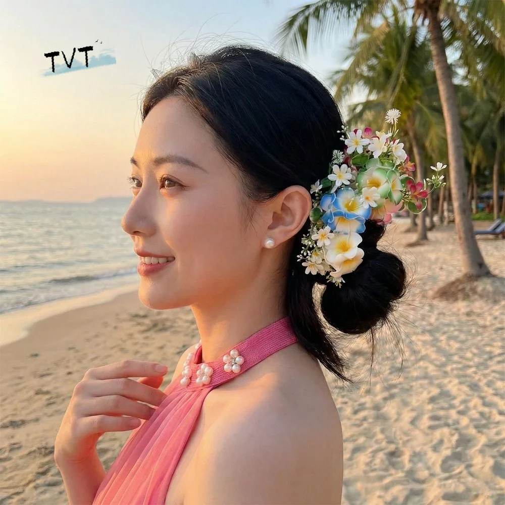 

Exquisite Colorful Large Flower Hairpin Side Clip Korean Style Artificial Floral Hair Clip Headpieces Bohemian Hair Comb Girls