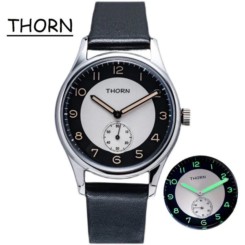 Imagem -02 - Relógio Quartzo em Thorn para Homens Mostrador Estéril Relógio Luminoso de Mão Tributo Retro 378 mm Aço Inoxidável