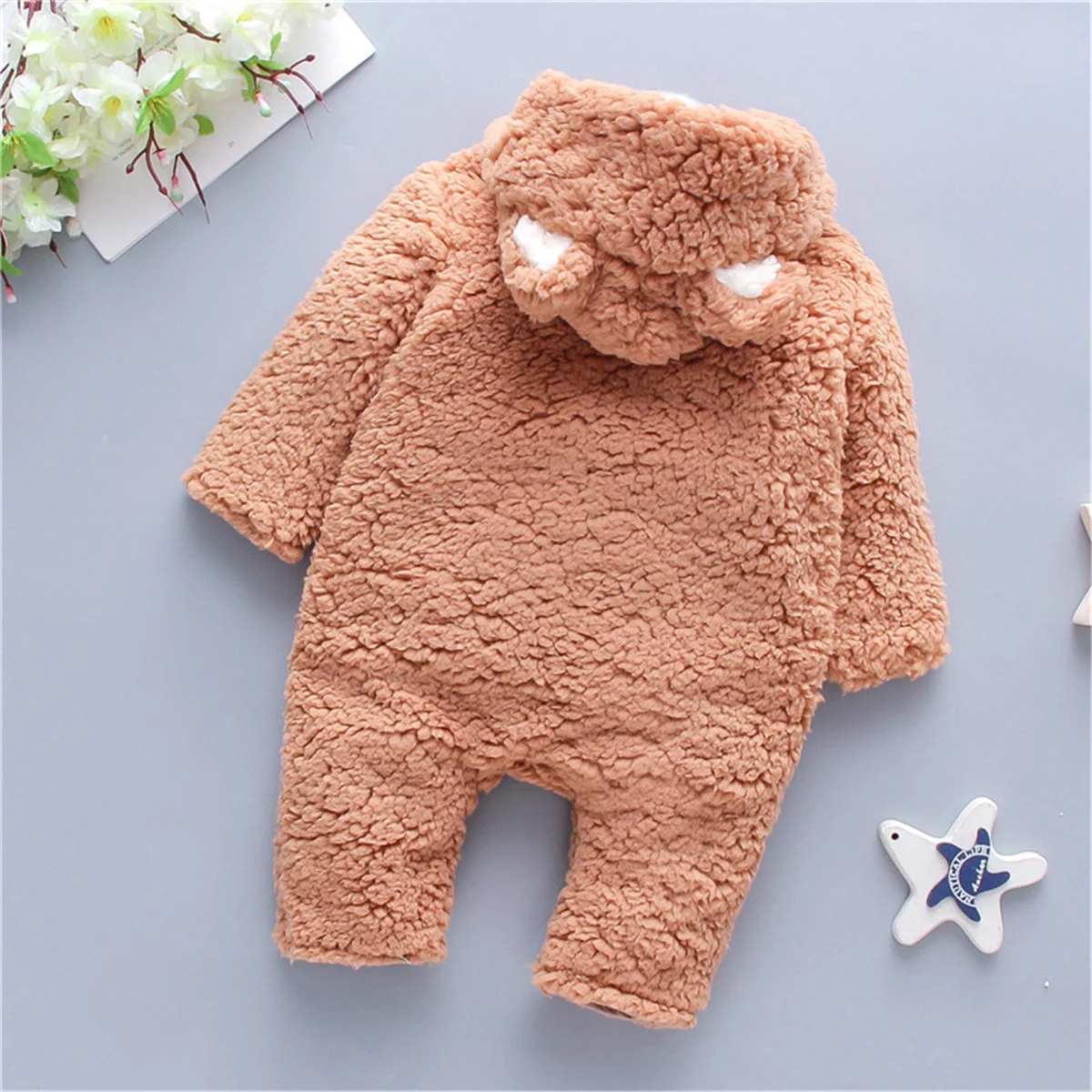 Baby Clothing Bodysuits Onesie Lamb Hair Cartoon Bear Embroidery Infant Boilersuit Winter Baby Long Sleeve Creeper Thickened