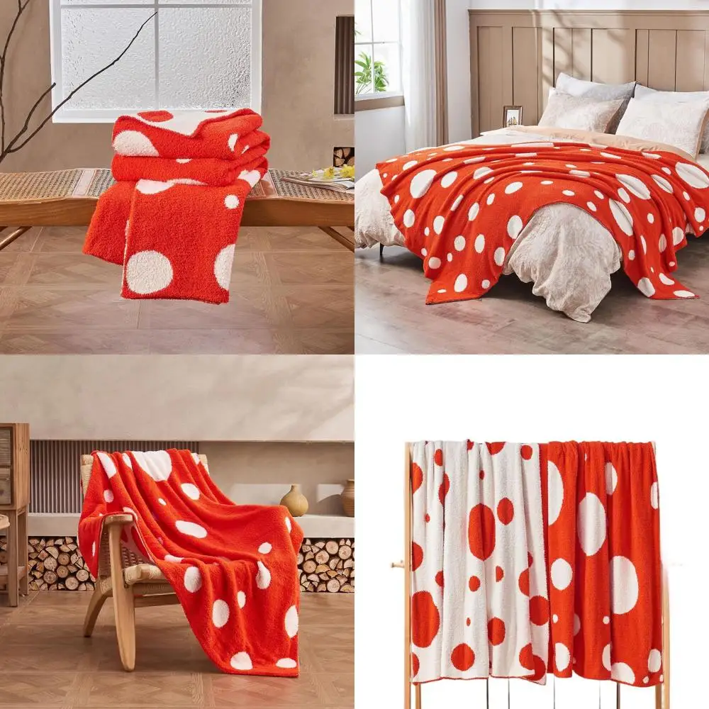 

Уютное двустороннее одеяло в горошек, мягкое и плюшевое, красно-оранжевое, 60x80 дюймов для дивана или кровати