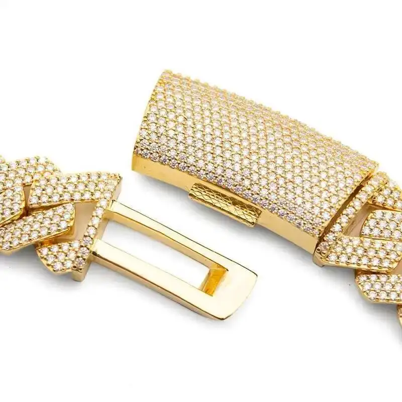 

Hip Hop Jewelry 18mm 3 Row Iced Out Vvs Moissanite Diamond 925 Silver 18k Gold Plating Cuban Link Chain