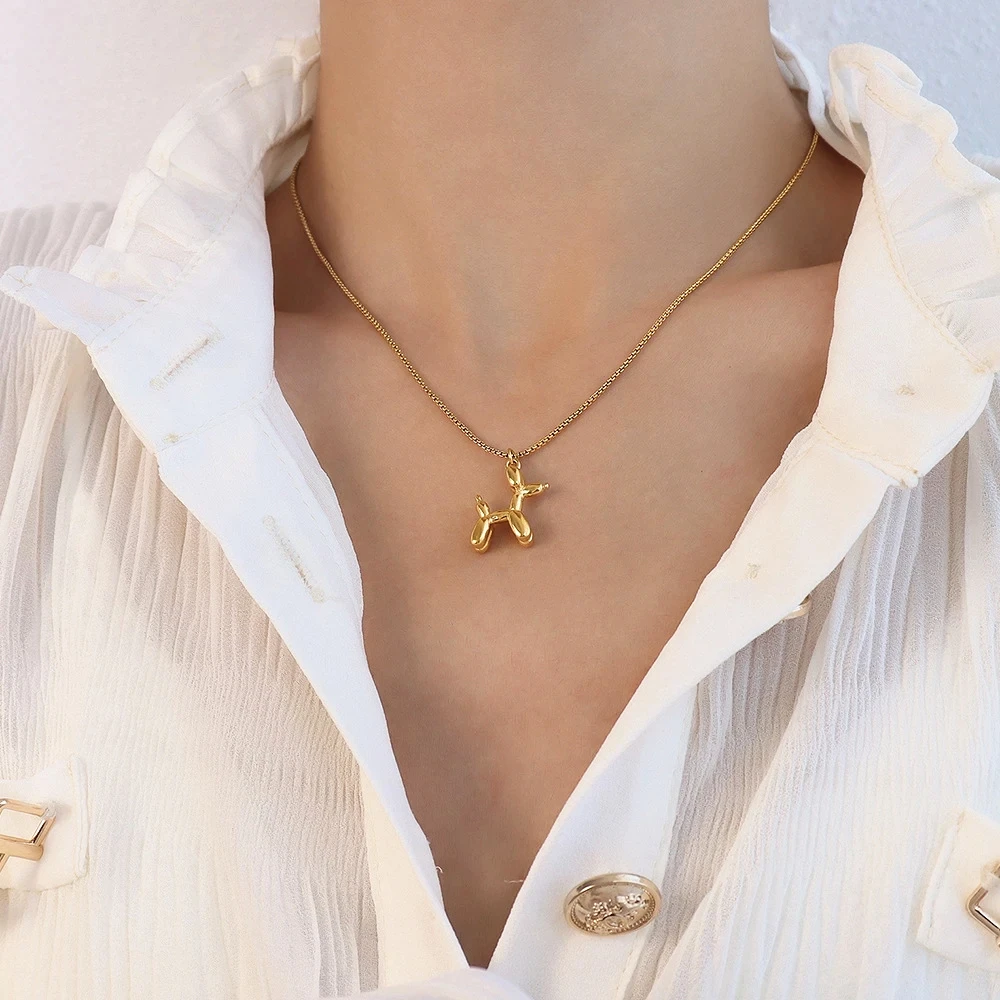 Stainless Steel Cute Balloon Dog Necklace Sweet Simple Pendant Clavicle Chain Delicate Girls Birthday Gift Jewelry for Women