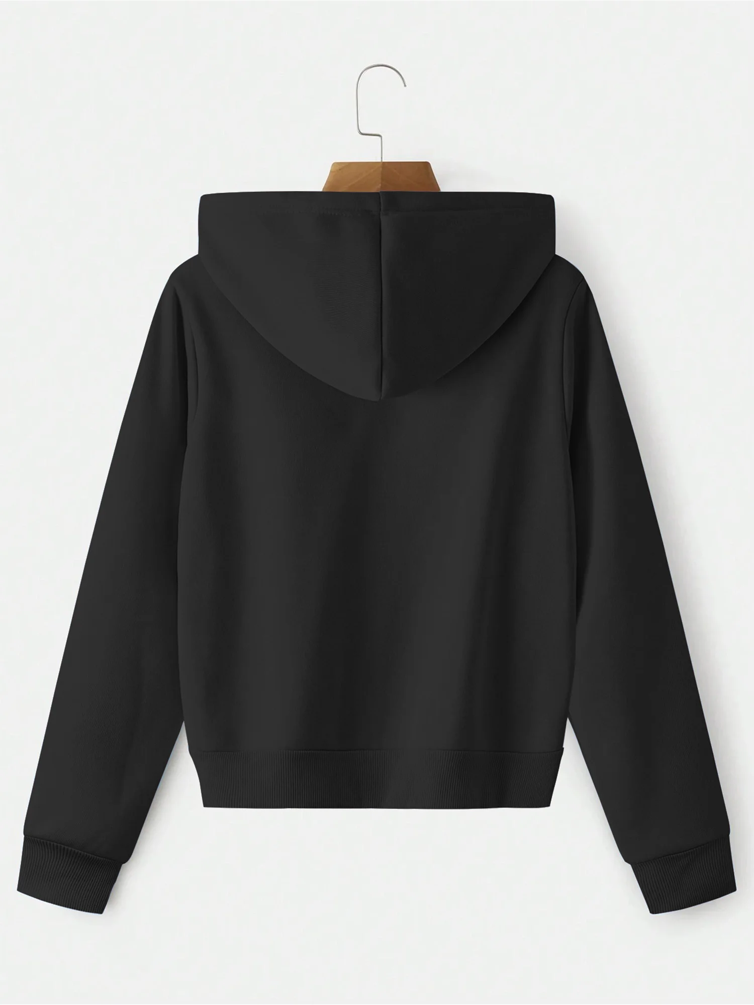 Damen Einfarbiges Old-School-Streetwear Crop-Hoodie mit Reißverschluss und Kordelzug, Langarm Basic-Oberbekleidung – Detail 4